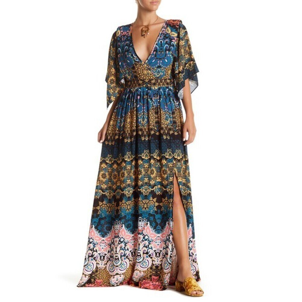 Dex No8 Edition Women's V-Neck Maxi Dress In Black Multi Print Size XS $120 - Picture 1 of 2